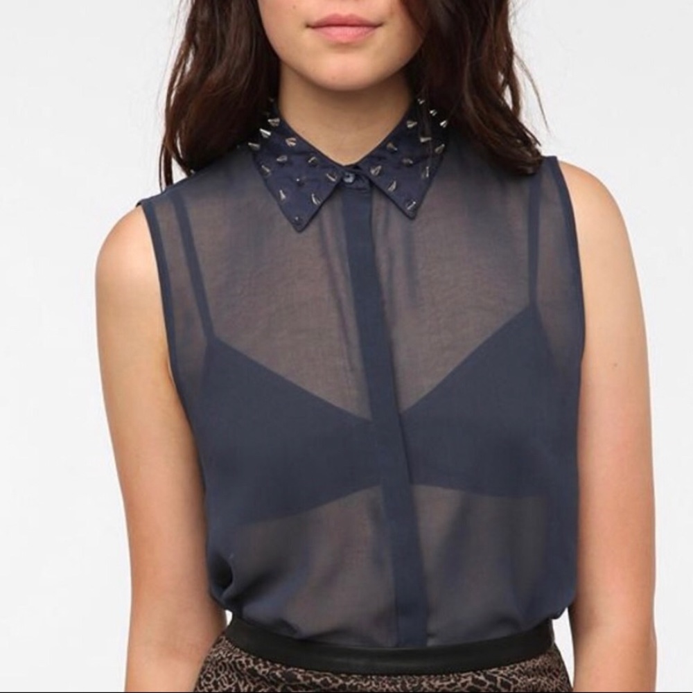 Urban outfitters navy spiked collar top